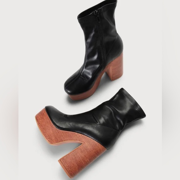 LULUS Linus Black Platform Ankle Booties Size 7 NIB - Picture 3 of 4